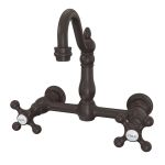 Wall Mounted Bridge Utility Faucet - Metal Cross Handles - 7 Inch Spout Reach