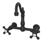 Wall Mounted Bridge Utility Faucet - Metal Cross Handles - 7 Inch Spout Reach
