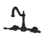 Wall Mounted Bridge Kitchen Faucet with Metal Lever Handles - 7 Inch Spout Reach