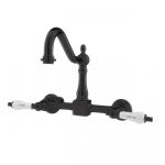 Wall Mounted Bridge Kitchen Faucet with Porcelain Lever Handles - 7 Inch Spout Reach