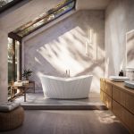 Maelis 67 Inch Acrylic Fluted Double Slipper Freestanding Tub