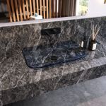 Transparent Rectangular Solid Surface Vessel Sink - Blue