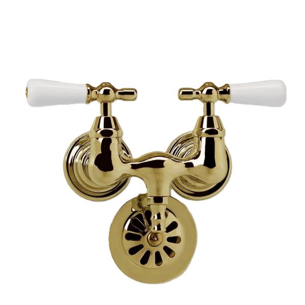 Clawfoot Tub Wall Mount Faucet - Porcelain Lever Handles