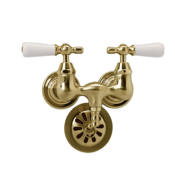 Clawfoot Tub Wall Mount Faucet - Porcelain Lever Handles