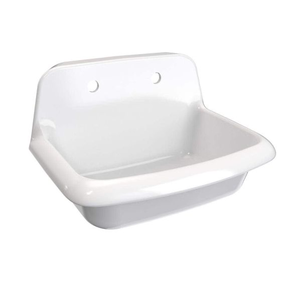 24 Inch Porcelain Wall Mount Utility Sink - White - 8 Inch Faucet Holes