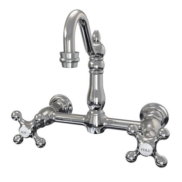 Wall Mounted Bridge Utility Faucet - Metal Cross Handles - 7 Inch Spout Reach