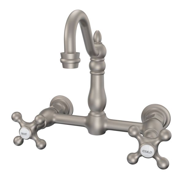 Wall Mounted Bridge Utility Faucet - Metal Cross Handles - 7 Inch Spout Reach