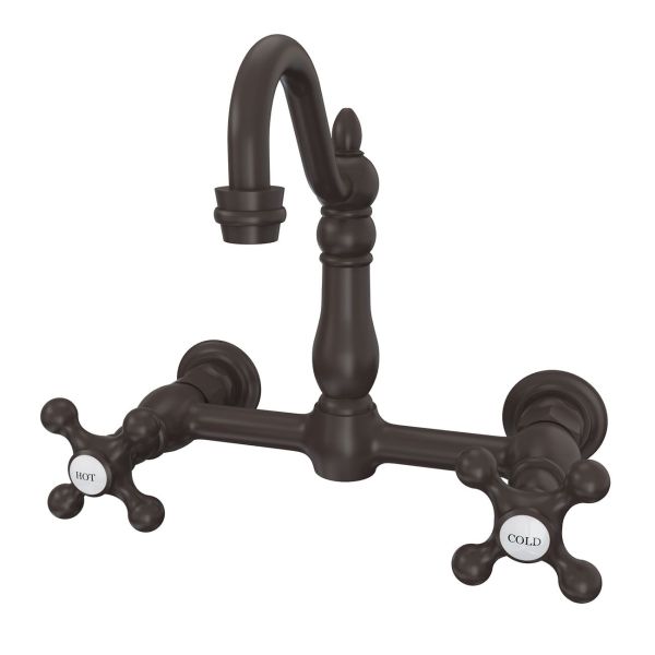 Wall Mounted Bridge Utility Faucet - Metal Cross Handles - 7 Inch Spout Reach