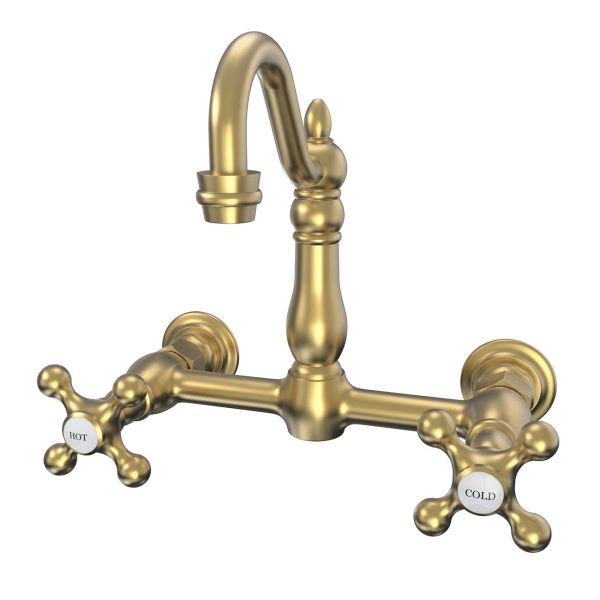 Wall Mounted Bridge Utility Faucet - Metal Cross Handles - 7 Inch Spout Reach