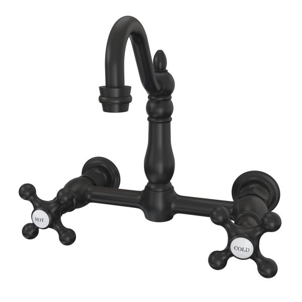 Wall Mounted Bridge Utility Faucet - Metal Cross Handles - 7 Inch Spout Reach