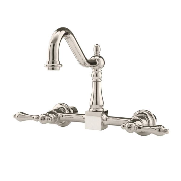 Wall Mounted Bridge Kitchen Faucet with Metal Lever Handles - 7 Inch Spout Reach