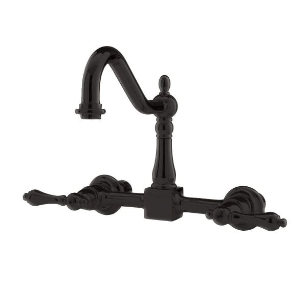 Wall Mounted Bridge Kitchen Faucet with Metal Lever Handles - 7 Inch Spout Reach