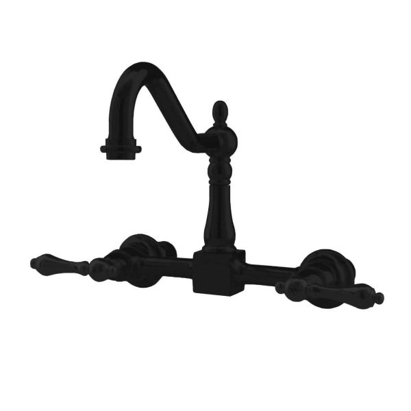 Wall Mounted Bridge Kitchen Faucet with Metal Lever Handles - 7 Inch Spout Reach