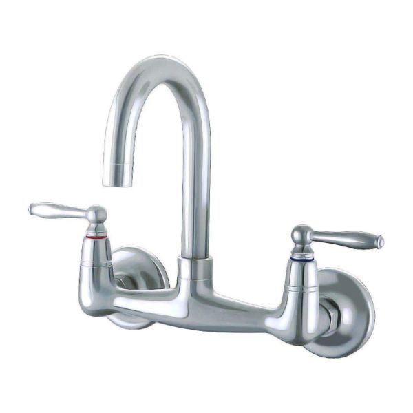 Wall Mount Gooseneck Utility Faucet - Metal Lever Handles - Brushed Nickel