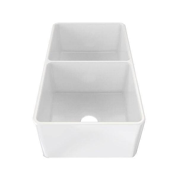 33 Inch Double Bowl Fireclay Farmhouse Sink - White