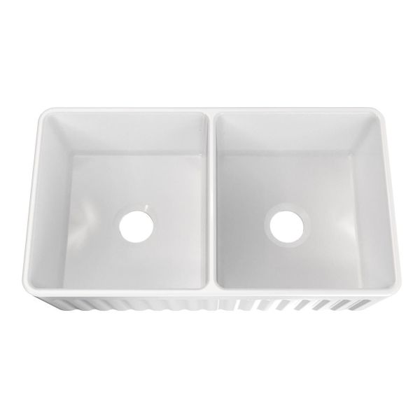 33 Inch Double Bowl Fireclay Farmhouse Sink - White