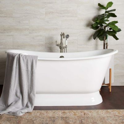 Shailee 66 Inch Cast Iron Double Slipper Pedestal Tub - White