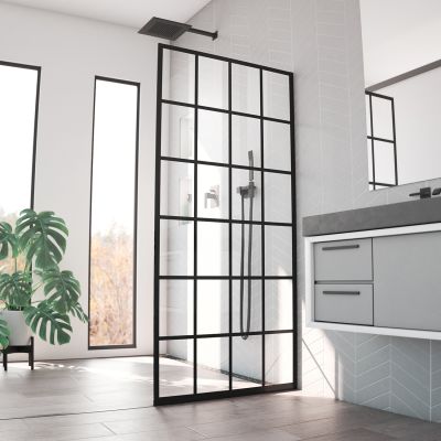 Maidstone Elizabethan 34 in. W x 72 in. H Single Panel Frameless Shower Door, Open Entry Design in Matte Black