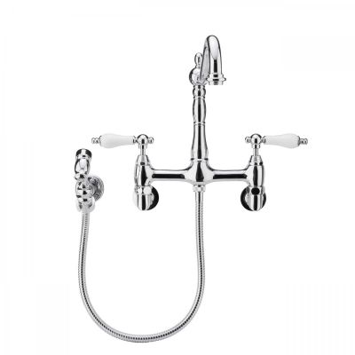 Audrey Wall Mount Kitchen Faucet - Porcelain Lever Handles