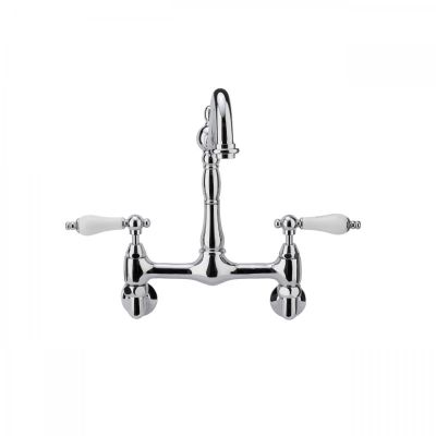 Florian Wall Mount Kitchen Faucet - Porcelain Lever Handles