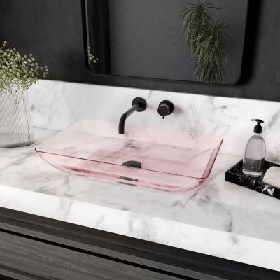 Transparent Rectangular Solid Surface Vessel Sink - Pink
