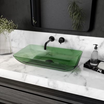 Transparent Rectangular Solid Surface Vessel Sink - Green