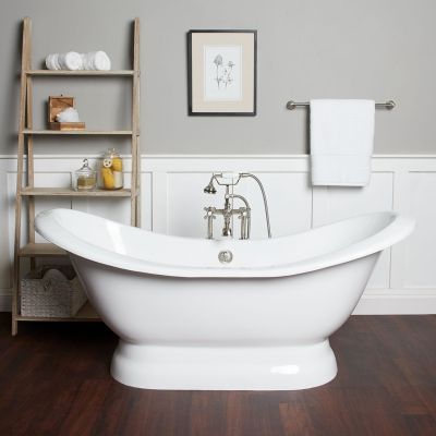 DEVINSHIRE 72 INCH CAST IRON PEDESTAL DOUBLE SLIPPER TUB 