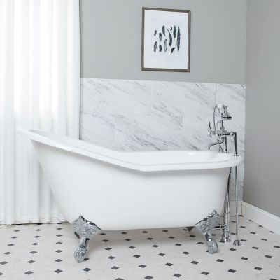 IMPERIAL 62 INCH CAST IRON CLAWFOOT SLIPPER TUB -  RIM FAUCET DRILLINGS 