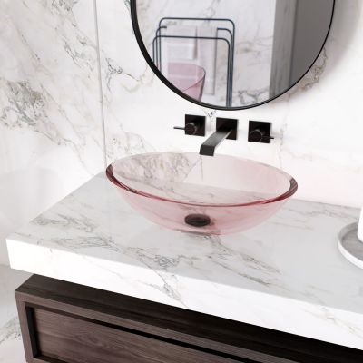 Transparent Oblong Solid Surface Vessel Sink - Pink