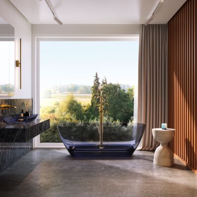 Horizon Transparent Freestanding Solid Surface Tub - Blue